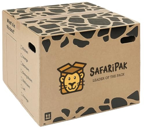SAFARIPAK - 5 x Extra Large 52cm x 52cm x 40cm Strong Reusable Cardboard Storage Packing Moving House Boxes with Carry Handles and Room List Checkboxes - 108 Litres Capacity