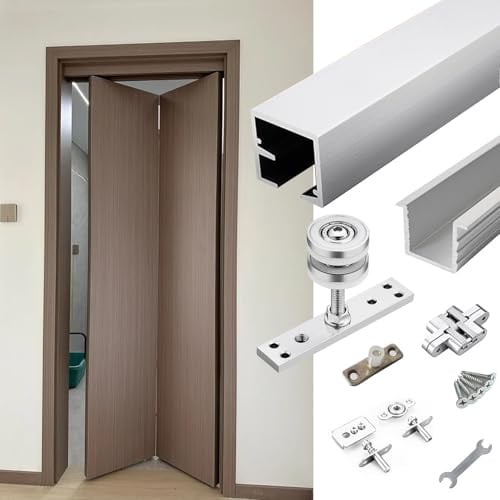 Kit Puerta Corredera Juego de Rieles de Caja de 76, 122, 140, 180 y 330 Cm, Sistema de Rieles Deslizantes para Puertas de Madera Plegables, Kit de Herrajes para Puertas de Granero para Despensa(28inch