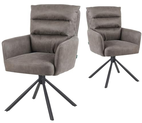 DUBI Möbel Esszimmerstühle 2er Set 360° drehbar mit Taschenfederkern, hoher Sitzkomfort, bis 150 kg belastbar, Lederoptik Taupe, Robustes Metall-Kreuzgestell, modernes Design, Modell Mika-Jana