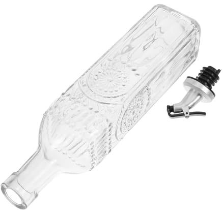 LABRIMP Bouteille Huile Verre Motif Décoré avec Bec Verseur Anti-fuite Flacon Polyvalent pour Huile Vinaigre Sauce Soja Cuisine Design Pratique et Résistant