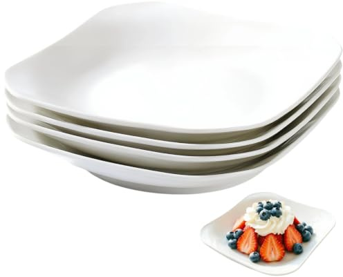 4 Pack Square Dinner Plates,8.5 Inch Small Dinner Plates for Salad Appetizer Dessert Bread, Modern Square Dishware, Microwave Dishwasher Safe