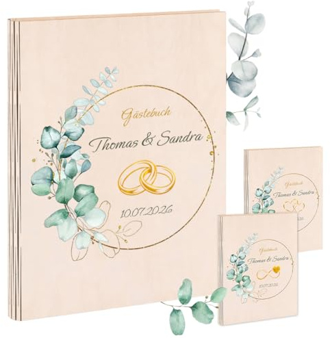 polar-effekt Personalisiertes Hochzeit Gästebuch aus Holz - DIN A4 Ringordner mit Goldmotiv & Namen - Erinnerungsbuch für Hochzeit, Standesamt & Freie Trauung