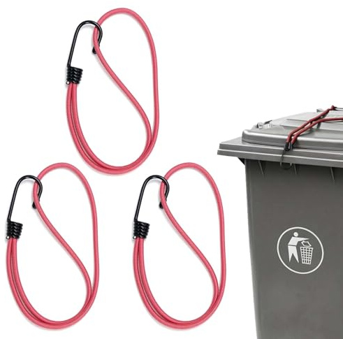 3Pcs Wheelie Bin Locks Uk, Bin Locks Wheelie Bundy Cord Hook, Heavy Duty Bungee Cords with Hooks Bungee Straps with Hooks, Used for Daily or Windy Days to Fix Wheeled Garbage Bins