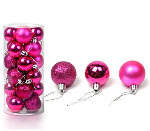 Baogu 24 Stück Weihnachtskugeln Glänzend Glitzernd Matt Christbaumschmuck bis 6cm Rosa