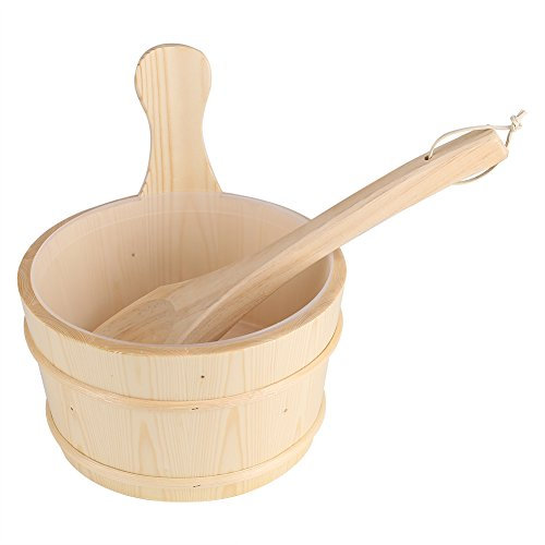 6L Cubo para Sauna de Madera y Cucharón con Plástico Lisa Pino para Sauna y SPA