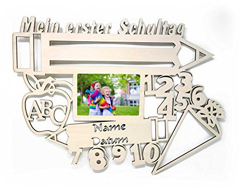 Schlummerlicht24 Licht & Deko Bilderrahmen 10x15 cm Geschenk zur Einschulung mit Namen & Datum personalisiert I Holz Kinder Geschenke erster Schultag