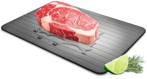 Flexzion Defrost Tray For Frozen Meat – 11.8 × 8.2 Efficient Defrosting Plate, 10x Faster Non-Stick Aluminum Alloy Meat Thawing Board for Frozen Food & Meat, Black