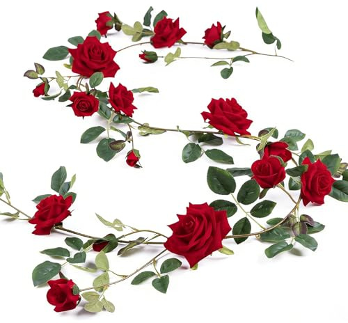 Artificial Flower Garland 6ft Red Rose Vine Hanging Floral Decor 1Pcs