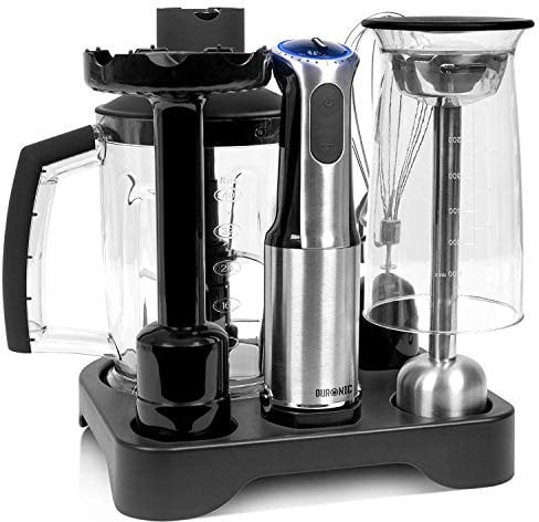 Duronic (Renewed) HB8010 Electric Hand Blender | Mini Food Chopper | Whisk | Potato Masher | All in One Set | 800W | Storage Stand | Variable Speed Stainless Steel - Black