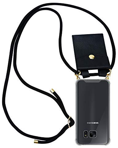 Cadorabo Handykette kompatibel mit Samsung Galaxy S7 Edge Schutzhülle TPU Silikon Case Necklace Design Slim Kratzfest Kordel Band mit Etui Rundumschutz Case Hülle für Galaxy S7 Edge in Schwarz