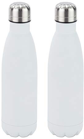 Relaxdays 2X Gourde INOX Bouteille Eau Acier Inoxydable 0,5 Litre Isotherme Froid Chaud, Blanc