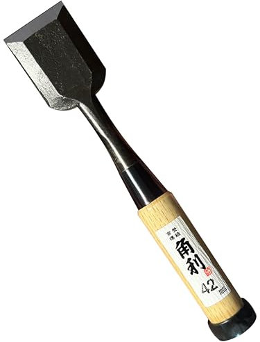 KAKURI Cincel de madera japonés de 42 mm para carpintería, fabricado en Japón, Oire Nomi japonés profesional, acero al carbono japonés, mango de madera de roble blanco