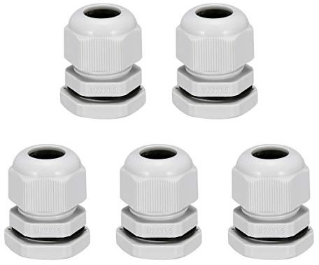 sourcing map M22 Cable Gland Waterproof Plastic Joint Adjustable Locknut White for 10mm-13mm Dia Cable Wire 5 Pcs