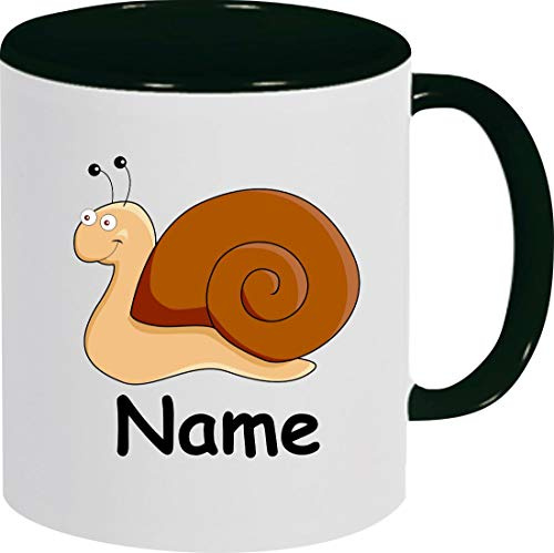 Shirtinstyle Kaffeepott, Tasse, Schnecke mit Wunschnamen, Wunschtext, Spruch Name Text Becher Mug Kaffeetasse, Tiere, Natur, Farbe schwarz