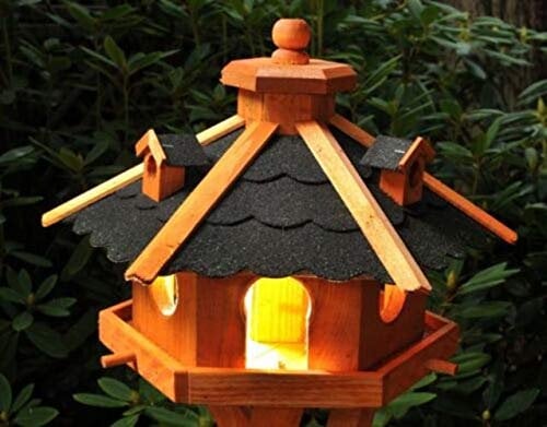 XXL Luxus Vogelhaus mit/ohne Solar/Ständer Holz Futterhaus Vogelfutterhaus Vogelvilla, Farbe: Dunkel + Solar