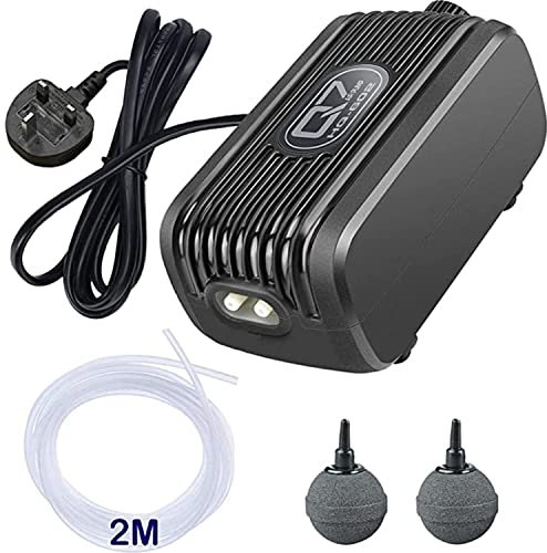 Aquarium Air Pump,Fish Tank Oxygen Pump with Dual Outlet Air Valve,Energy Saving silent Air Pump with 2 Air Stones Silicone Tube Check Valves Suitable for Fresh/Salt Water Fish Tanks up to 100 Litre