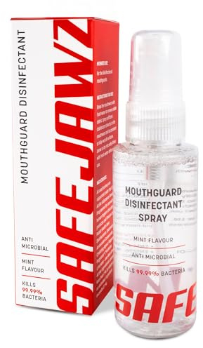 SAFEJAWZ Mouth Guard Disinfectant Cleaner and Freshener Spray 50ml | Anti-Microbial Mint-flavour Cleaning Spray for all Sports Gum Shields, Mouth Pieces, Mouthguards
