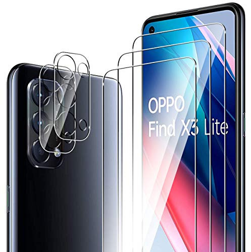ELYCO Compatible con OPPO Find X3 Lite 3 Piezas Protector de Pantalla + 2 Piezas Protector de Lente Cámara, 9H Dureza Anti-Rasguños Sin Burbujas Cristal Templado para OPPO Find X3 Lite