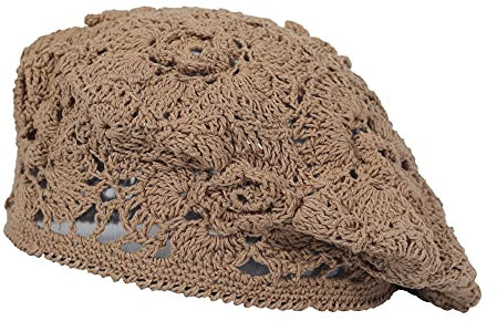 ZLYC Damen Baumwolle Häkelmütze Barette Handgemacht Retro Aushöhlen Strickmütze Frühling Sommer Leicht Elegant Baskenmützen (Einfarbiges Braun),Gr.Einheitsgröße