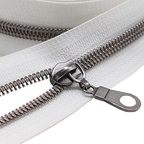 MebuZip The Yard Spule Reißverschlüsse aus metallischem Nylon, 9,1 m lang, mit 25 Zügen zum Nähen, Basteln, Taschen (weiß)