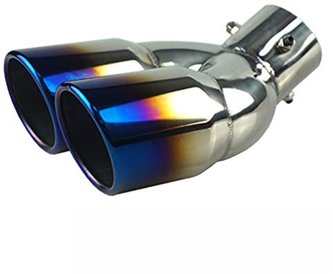 Hpory 63mm Auspuffblende Doppelrohr, Auto Auspuffendrohr Edelstahl Endrohr Gebogener Doppelauslass Endrohr Doppelschalldämpfer Endrohr für Auto Auspuff Fasemund Endrohr Universal