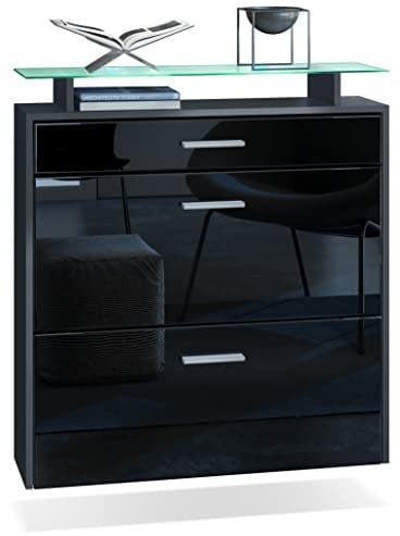 Vladon Schuhschrank Malea, Anthrazit matt/Schwarz Hochglanz inkl. LED - hängender Schuhkipper für 16 Paar Schuhe (89 x 96 x 23 cm)