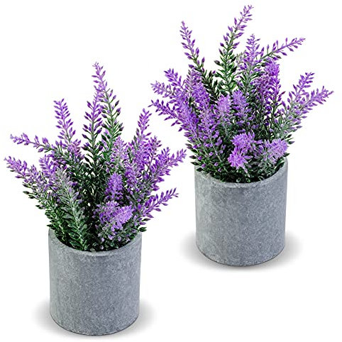 CADNLY Pianta di lavanda artificiale in vaso, fiori artificiali di lavanda finta, piante di lavanda finte in vaso, decorazione moderna con fiori di lavanda viola per bagno, camera da letto, cucina,