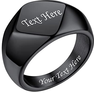 Bestyle Siegelring Personalisiert Edelstahl Erinnerungsgeschenk Bandring Herren Signetring Modeschmuck für Damen Fingerring Hip Hop Ring Schwarz 54