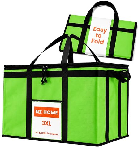 NZ Home Lebensmittel-Liefertasche, isolierte, wiederverwendbare Lebensmitteltasche, ideal für Uber Eats, Instacart, Türarmaturenbrett, Lebensmitteltransport,Doppelreißverschluss (XXXL 1 Packung)