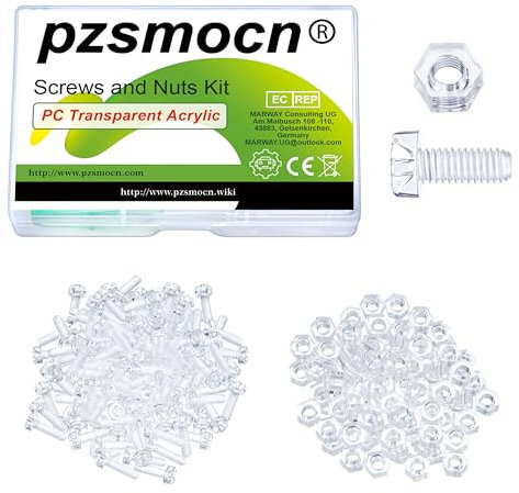 Pzsmocn 200 Stück/100 Sätze M4*10 mm PC Transparenter Kunststoff Kreuzschlitz Rundkopfschrauben und Sechskantmuttern-Satz, für Heimwerkerarbeiten, Modelle und die Befestigung Elektronischer Produkte.