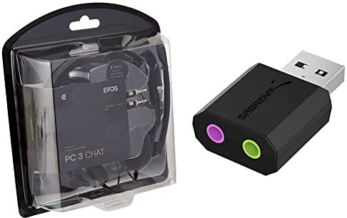 Sennheiser PC 3 Chat Headset – Plug- & Play-Lösung, Noise Cancelling-Mikrofon, schwarz & Sabrent USB Externe Soundkarte für Windows und Mac. External Sound Card Stereo Adapter for Windows und Mac