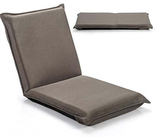 LIFEZEAL Chaise de Sol avec Dossier Réglable en 6 Angles, Siège de Sol Inclinable Rembourrée avec Surface en Maille, 47 x 54 x 53,5 cm, Idéal pour Chambre, Salon, Bureau(Gris)