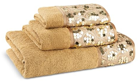 Zahari Home Sinatra Modern Bathroom Towel Set - 3 Piece Luxury Contemporary Decor Bling Champagne Gold Bath Towel Set Soft, Plush and Highly Absorbent