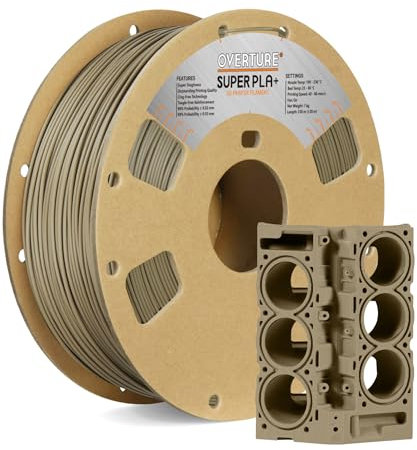 OVERTURE Super PLA+ Filament 1.75mm, 1kg Spule (2.2lbs), Maßgenauigkeit +/- 0.03 mm, für 3D Drucker (Hellbraun)
