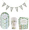 eBoutik - Eid Mubarak Party-Set - Stilvolles Einweg-Partyzubehör in Weiß, Gold und Grün - 10 x Teller, 10 x Becher, 20 x Servietten und Wimpelkette für Ramadan Kareem Party
