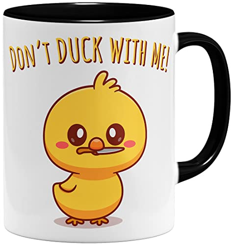 OM3® Lustige Statement Tasse mit Spruch - Ente - Don't Duck with Me | Keramik Becher | 11oz 325ml | Beidseitig Bedruckt | Schwarz