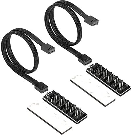 CERRXIAN 4-Pin PWM PC Fan Hub PC 5 Way Splitter 1 a 5 Splitter 5 Way PC Case Placa base interna 4 PIN/3PIN Ventilador Cable de extensión de alimentación Cable 1FT - 2PCS