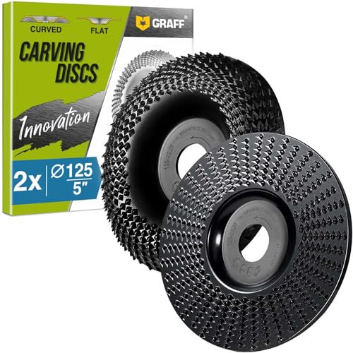 GRAFF 2pcs SET Intaglio Disco per Legno 125mm x 22.23mm – Disco Raspa per Legno per Levigatura Intaglio Modellatura Lucidatura – Mola Abrasivo per Smerigliatrice Angolare