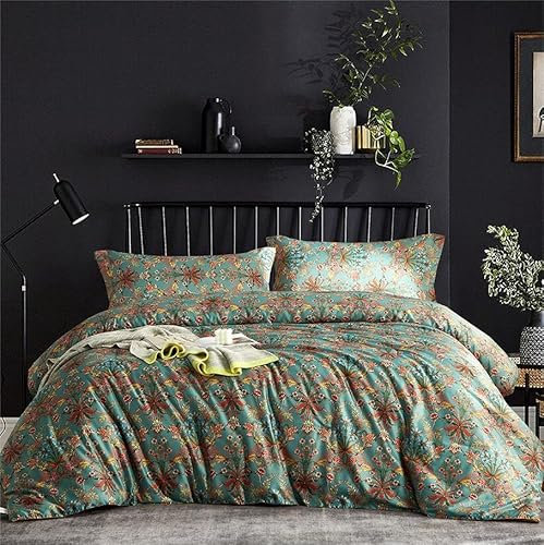 Freyamy Boho Bettwäsche 220x240cm 3teilig Grün Bunt Blumen Vintage Bettwaren-Sets Gebürstet Microfaser Weiche Wendebettwäsche Bohemian Florale Bettbezug mit Reißverschluss und 2 Kissenbezug 80x80cm