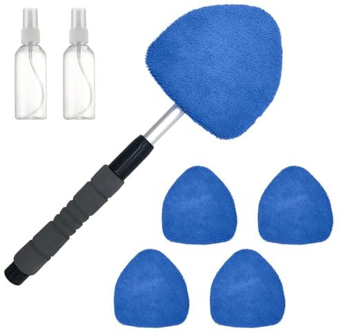 Fadcaer Car Windshield Cleaning Tool Windscreen Cleaner Fog And Dust Removal Tool 5 Reusable Expandable Microfiber Pads 2 Spray Bottles (Blue)