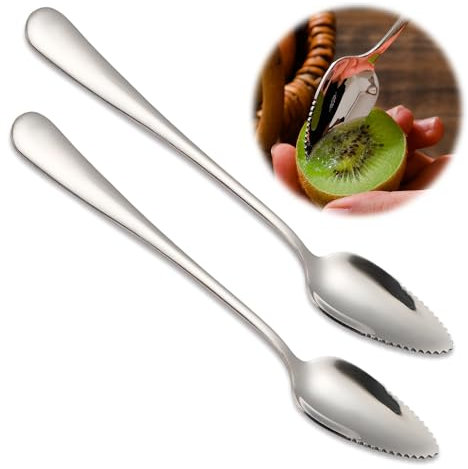 2PCS Grapefruit Spoon, Dessert Spoon Stainless Steel with Serrated Edge, Silver Kitchen Tool with Non-Stick Plating for Kiwi, Dessert, Apple, Citrus Fruit