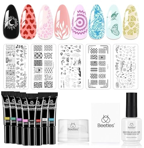 Beetles Nail Stamp Gel 16Pcs French Tip Nail Stamp Kit