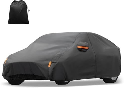 X AUTOHAUX Car Cover for Tesla Model Y 2020-2023 210T Polyester Outdoor Full Car Cover All Weather Waterproof with Driver Door Zipper License Plate Vent Black