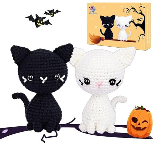 Gehanico Häkelset mit Schritt-für-Schritt-Video-Tutorials für Erwachsene, Kinder, Anfänger, DIY, handgehäkelt, Tier-Sukkulenten, Puppenornamente für Weberei-Enthusiasten (Katze)