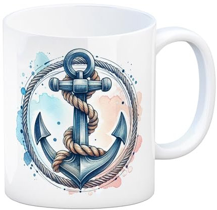 Anker mit Seil Kaffeebecher Maritime Nautik-Ästhetik Tasse Schiff-Design Sicheres Segeln Robust Kaffee-Genuss Ankertasse