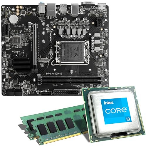 Mainboard Bundle | Intel Core i3-14100, 4X 3500 MHz, 16 GB DDR5-RAM, MSI H610M-E D5, 1x M.2 Port, PCIe 4.0 x16, USB 3.2 Gen1 | Tuning Kit | CSL PC Aufrüstkit