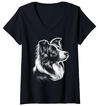 Damen Süßer Border Collie Kopf als schickes Porträt von der Seite T-Shirt mit V-Ausschnitt