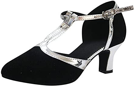 Women's Latin Dance Shoes Sale Clearance, Ladies Mid Block Heels Pump Shoe Closed Toe Sandals Ankle Strap Chunky Court Shoes Modern Tango Dance Footwear Ballroom Performance Shoe Wedding Party Prom