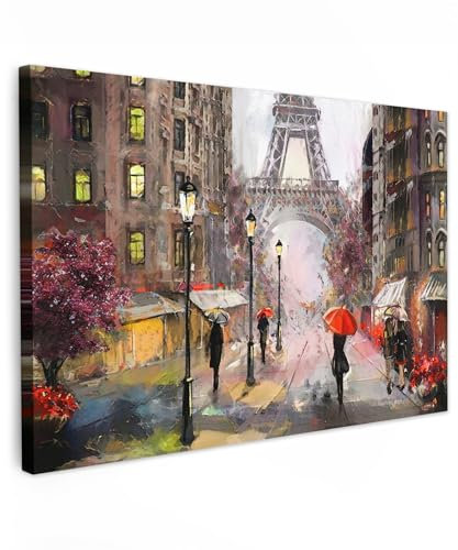 MuchoWow© Impression sur Toile Photo Peinture 120x80 cm Tableau Decoration Murale Chambre Salon Maison Deco Cuisine Paris - Tour Eiffel - Parapluie - Huile sur toile