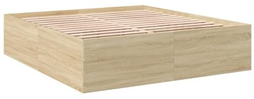 vidaXL Bettgestell, Bett Doppelbett für Schlafzimmer, Bettrahmen mit Lattenrost, Schlafzimmerbett Modernes Design, Sonoma-Eiche 200x200cm Holzwerkstoff